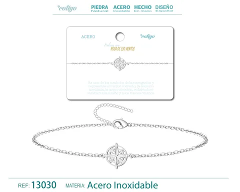 PULSERA ROSA DE LOS VIENTOS  ACERO PLATEADO