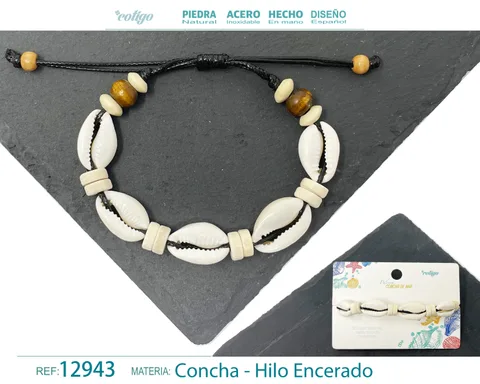 PULSERA HILO ENCERADO DE CONCHA