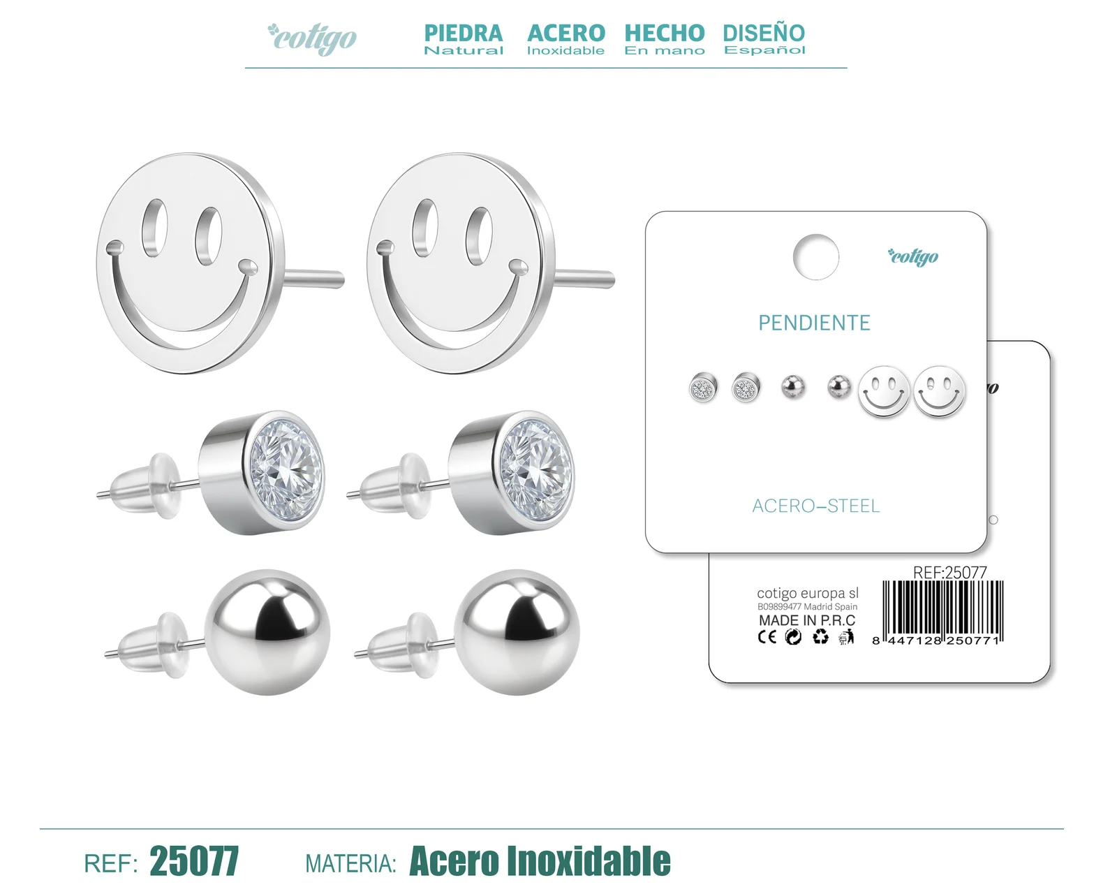 PENDIENTE ACERO INOXIDABLE 3 PARES