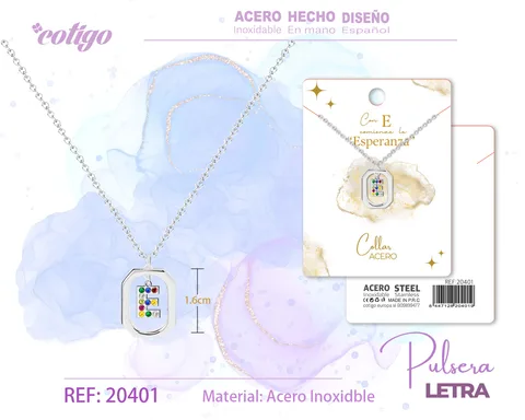 COLLAR LETRA E PLATEADO CON CIRCONITAS