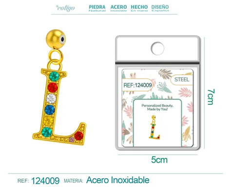 CHARM DE LETRA L ACERO COLOR DORADO CON CIRCONITA-CON BOLA DE GOMA