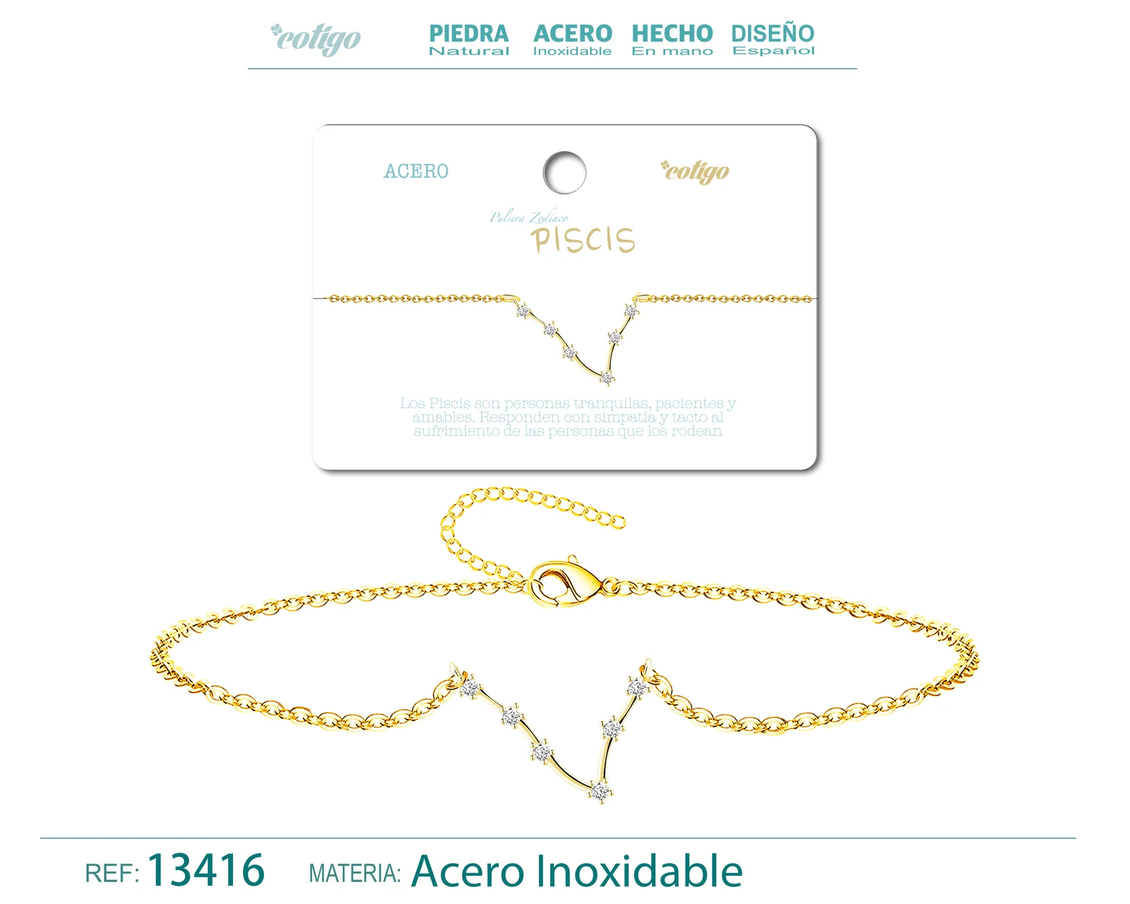 PULSERA MAPA ESTELAR DEL ZODIACO PISCIS DORADO CON STRAS