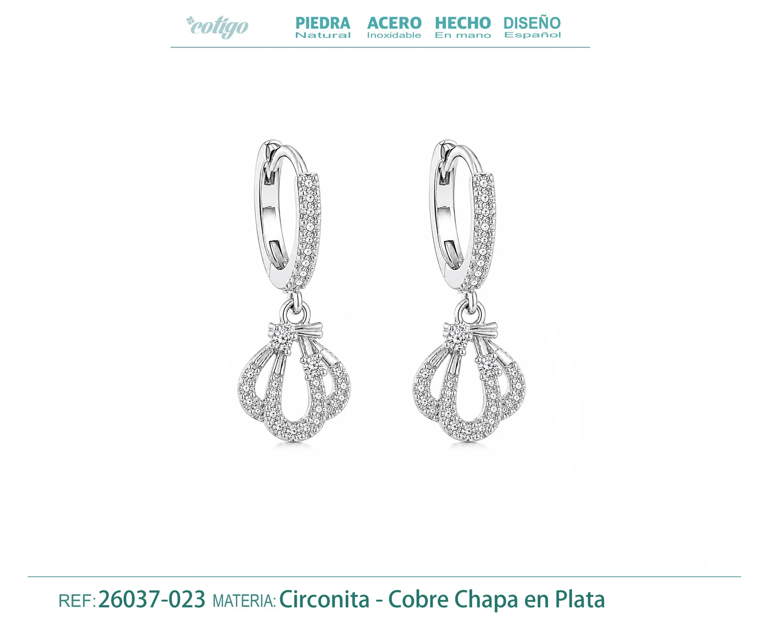 Brinco de argola com pendente de zircónia cúbica prateada