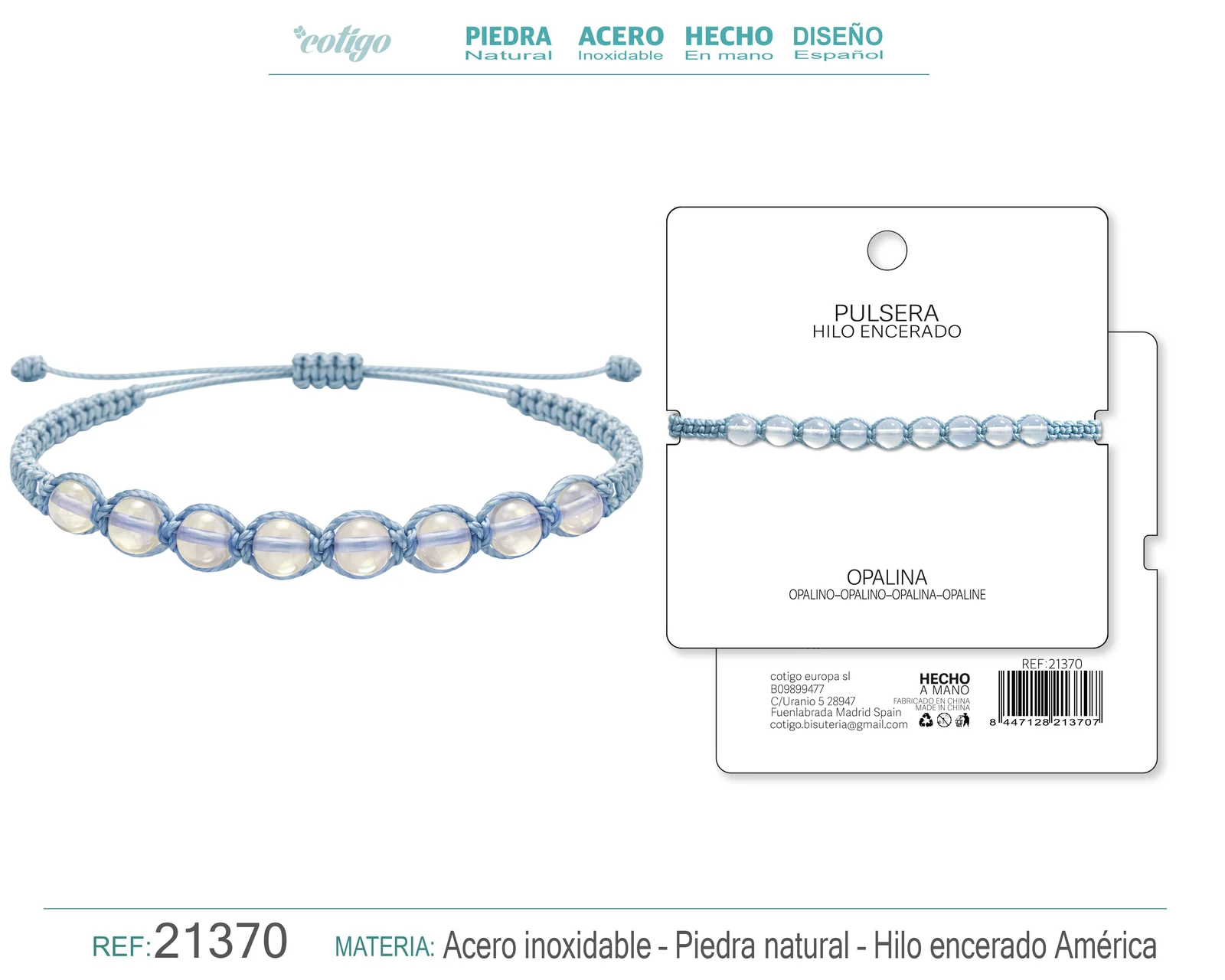 PULSERA HILO ENCERADO CON OPALINA