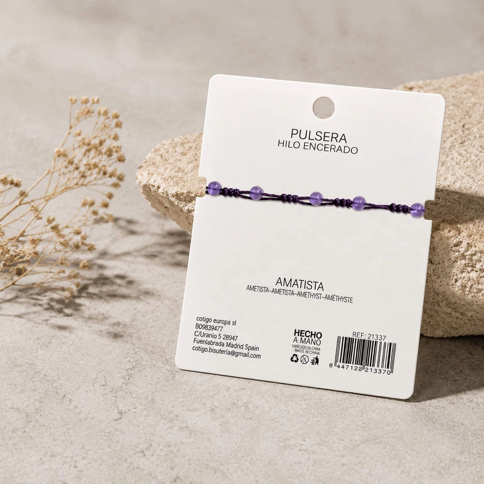 PULSERA HILO ENCERADO CON AMATISTA