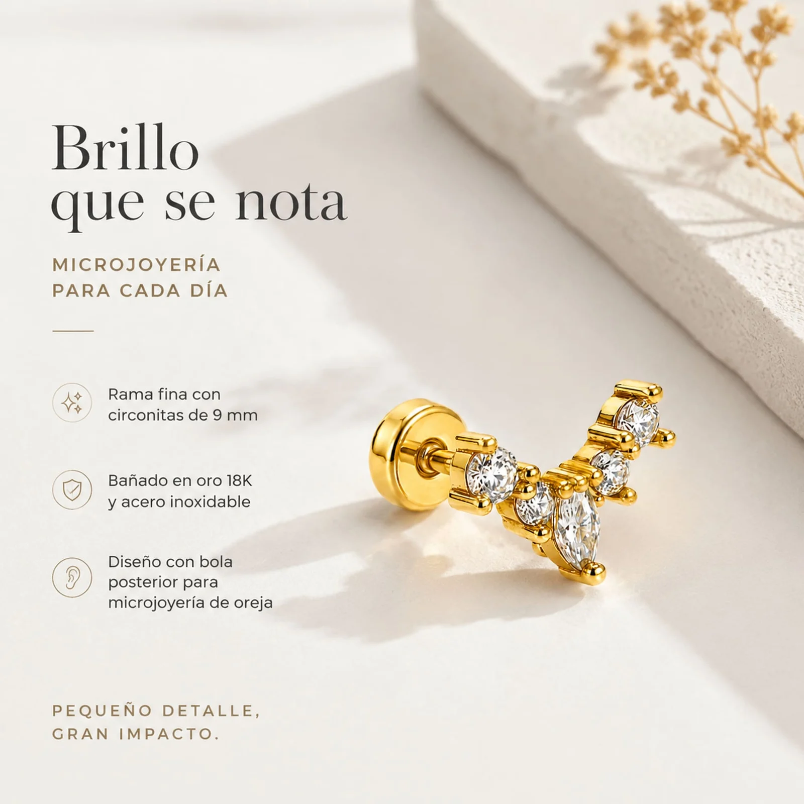 Pendiente-Piercing Bañado Oro 18K y con Circonita