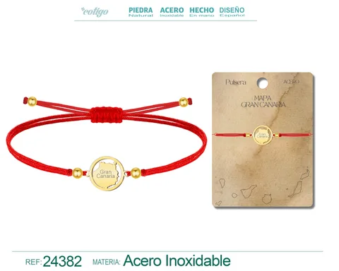 PULSERA HILO ENCERADO CON MAPA DE GRAN CANARIA ACERO COLOR DORADO