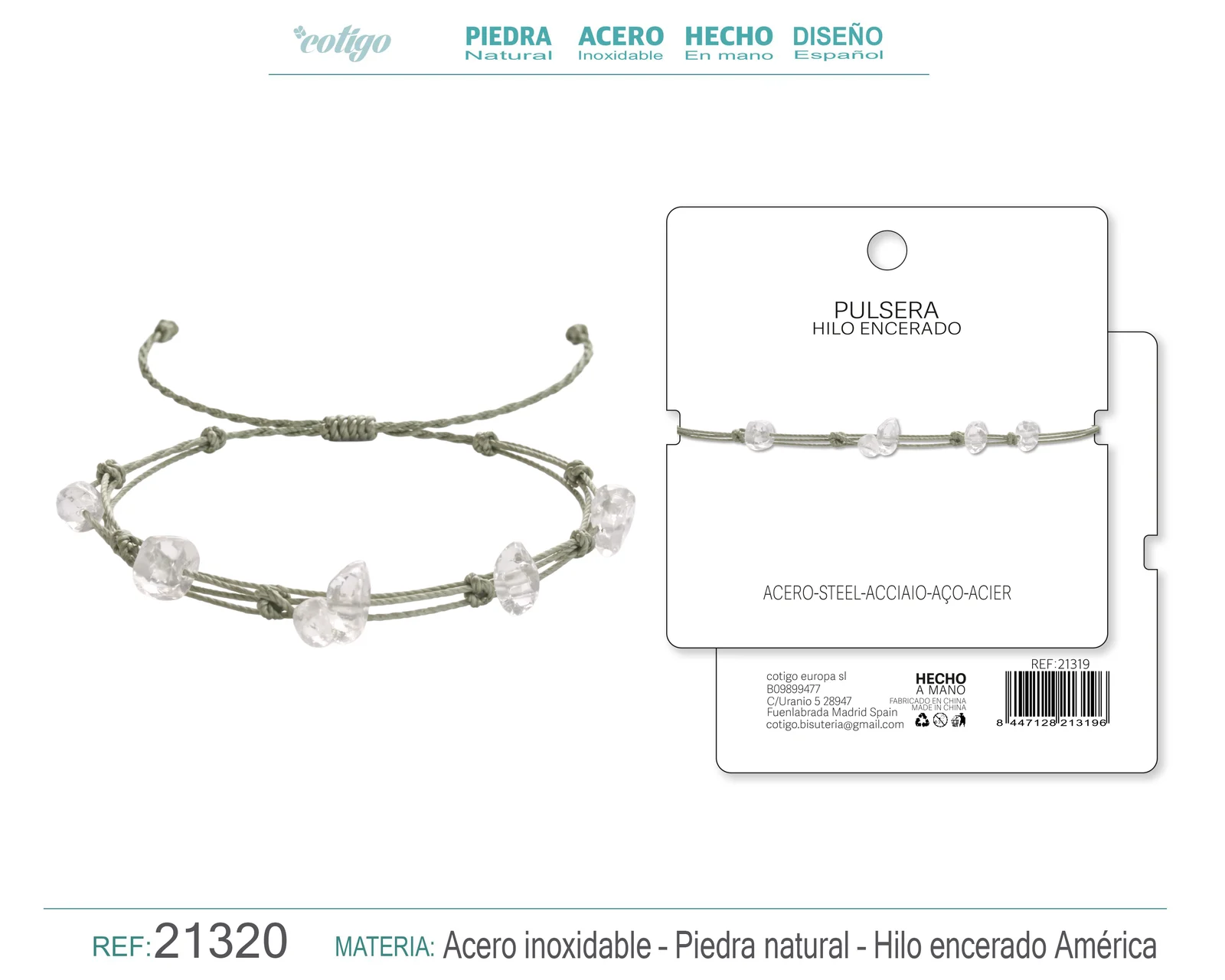 PULSERA HILO ENCERADO CON CUARZO BLANCO