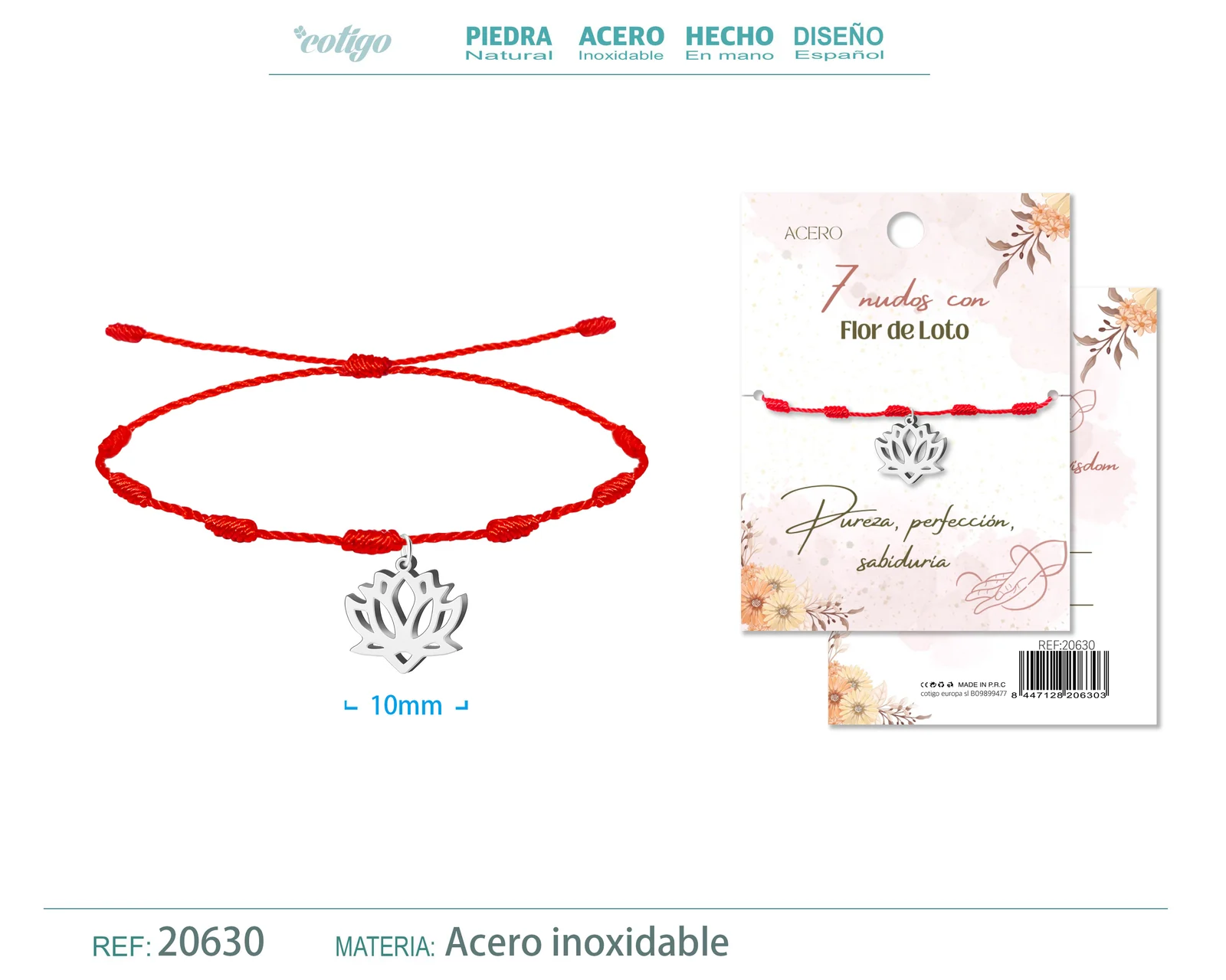PULSERA 7 NUDOS CON FLOR DE LOTO COLOR PLATEADO