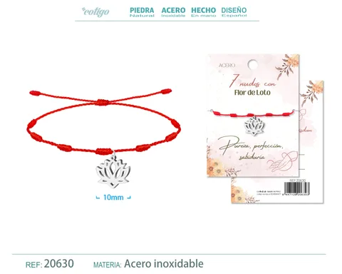 PULSERA 7 NUDOS CON FLOR DE LOTO COLOR PLATEADO