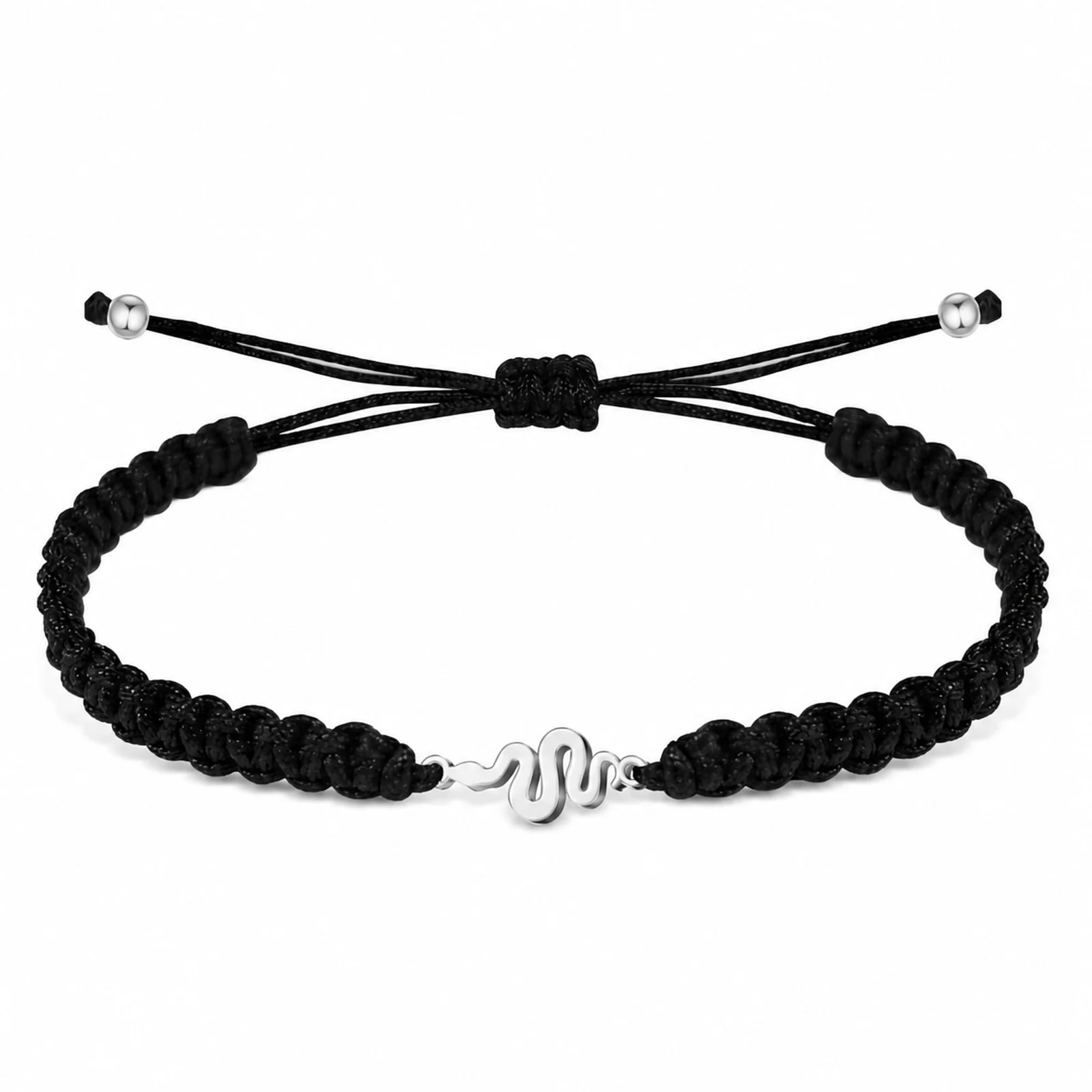 PULSERA HILO DESTINO  CON SERPIENTE ACERO PLATEADO
