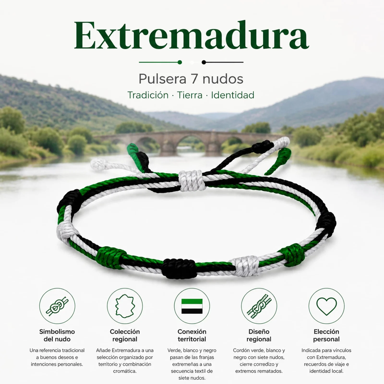PULSERA 7 NUDOS DE BANDERA DE  EXTREMADURA