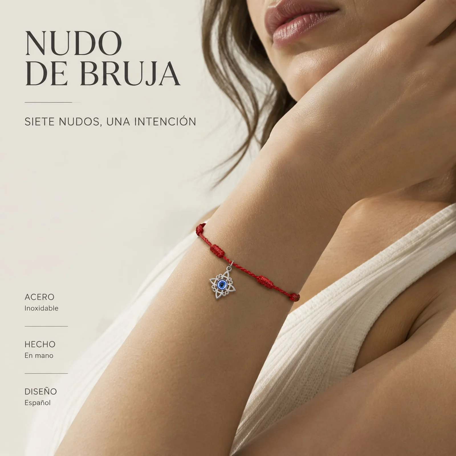 PULSERA 7 NUDOS CON NUDO DE BRUJA ACERO PLATEADO
