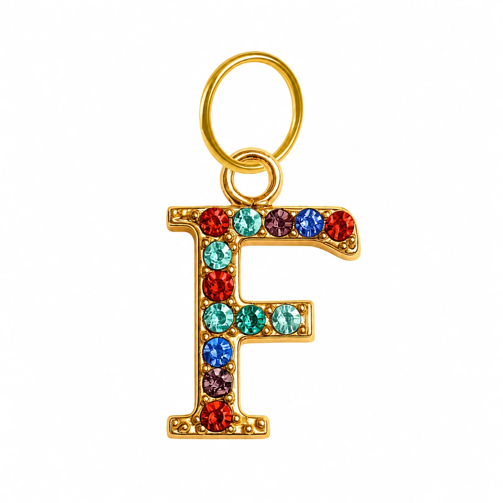 CHARM DE LETRA F ACERO COLOR DORADO CON CIRCONITA