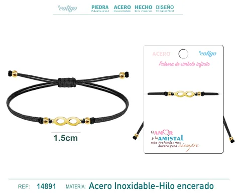 PULSERA HILO ENCERADO NEGRO-INFINITO DORADO