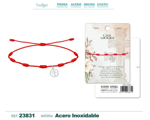 PULSERA 7 NUDOS CON CRUZ CARAVACA ACERO COLOR PLATEADO