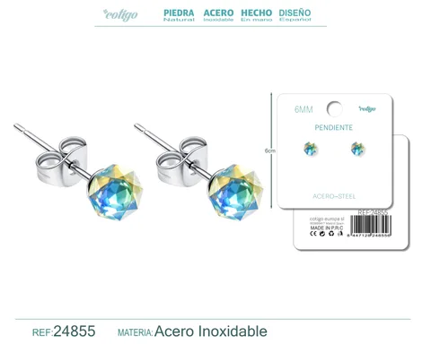 PENDIENTE DE CRISTAL OVALADO 6MM CON ACCESORIO ACERO