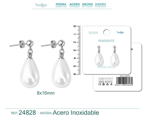 PENDIENTE DE PERLA GOTITA 8X16MM CON ACCESORIO ACERO
