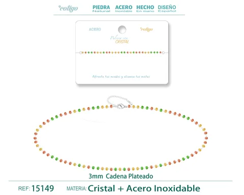 PULSERA ACERO COLOR PLATEADO CON BOLA CRISTA