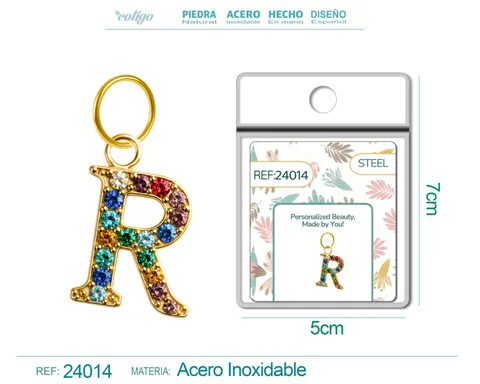 CHARM DE LETRA R ACERO COLOR DORADO CON CIRCONITA