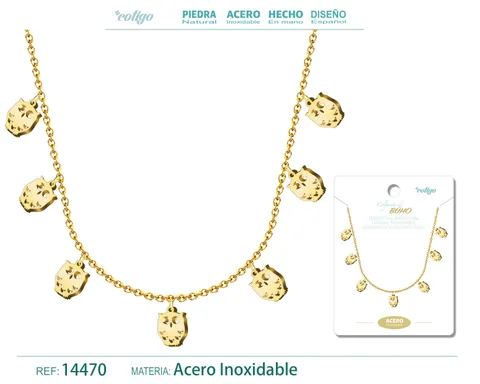 COLLAR CON 7 COLGANTE DE BUHO COLOR DORADO