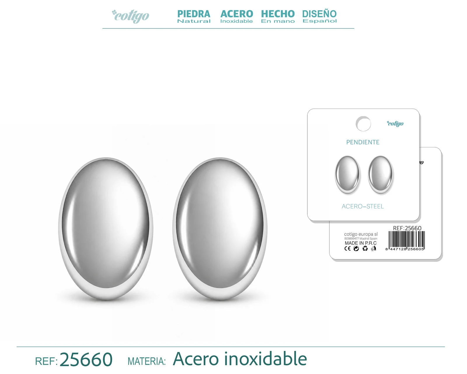 Pendiente Acero Inoxidable color Plateado