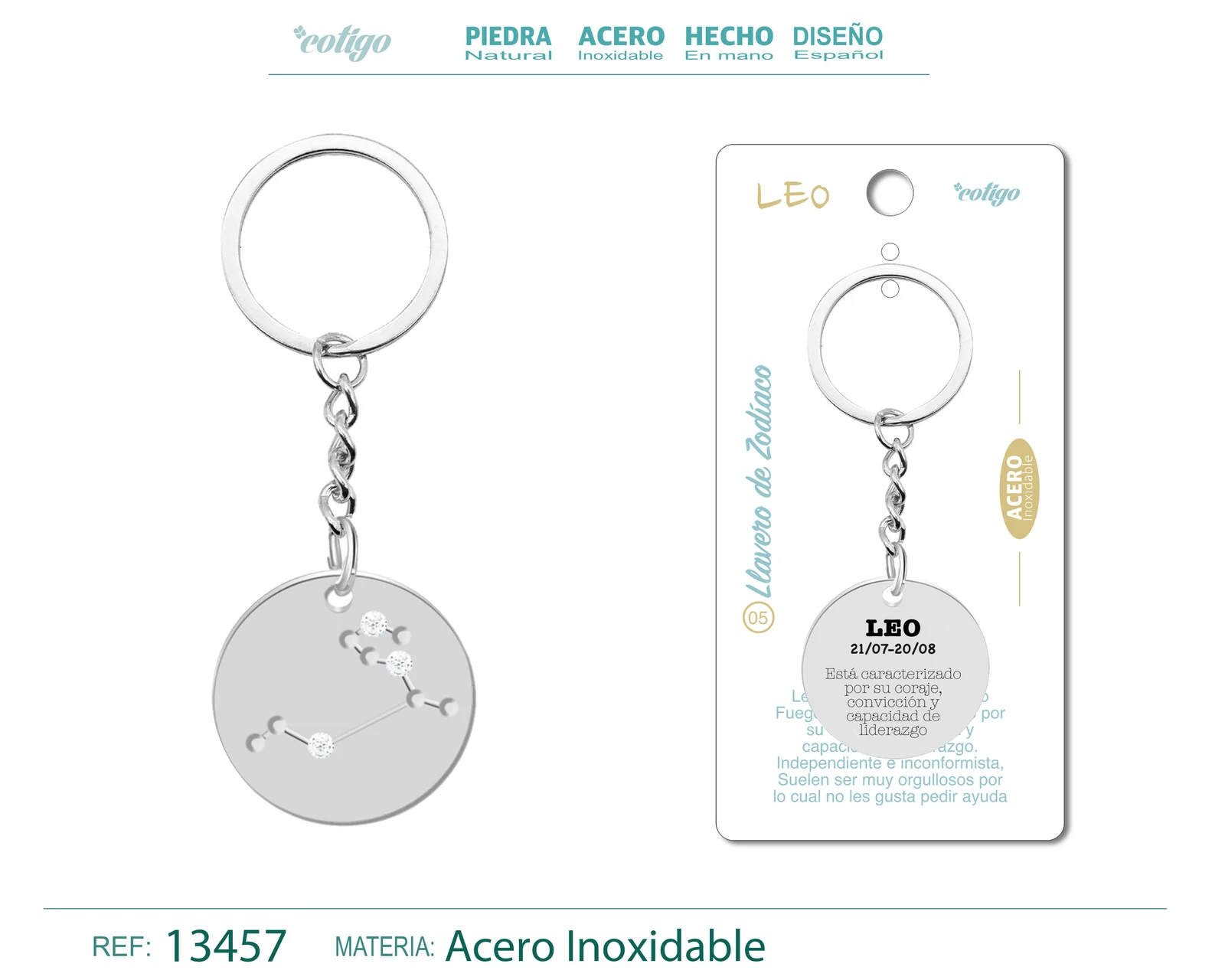 LLAVERO ACERO CON ZODIACO LEO