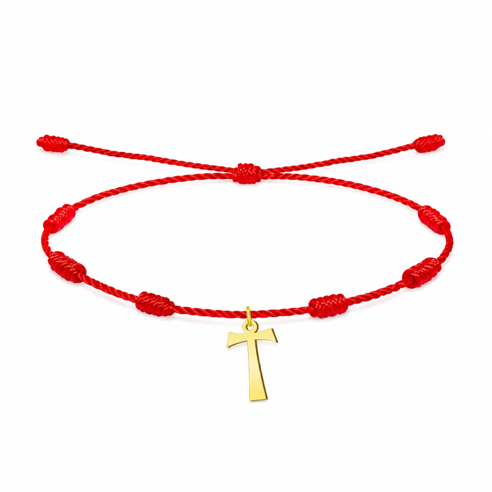 PULSERA 7 NUDOS CON CRUZ DE TAU COLOR DORADO
