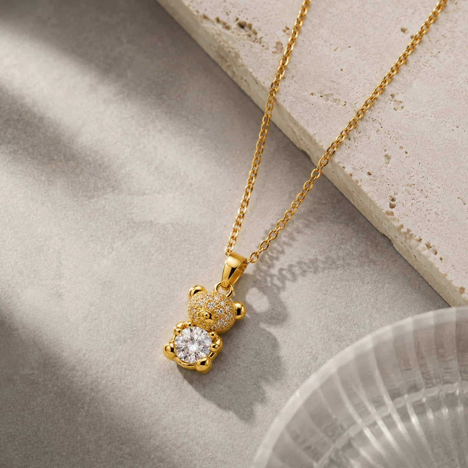 Colgangte Cobre con Circonita Colar Dorado y Cadena Acero