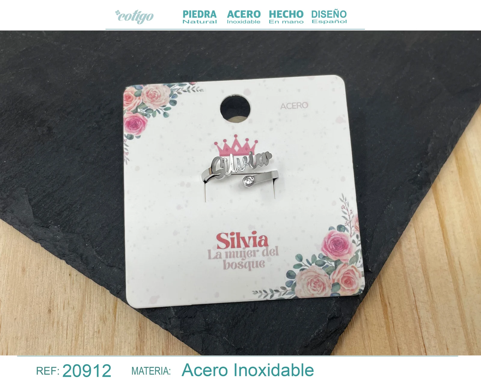 ANILLO NOMBRE SILVIA ACERO COLOR PLATEADO