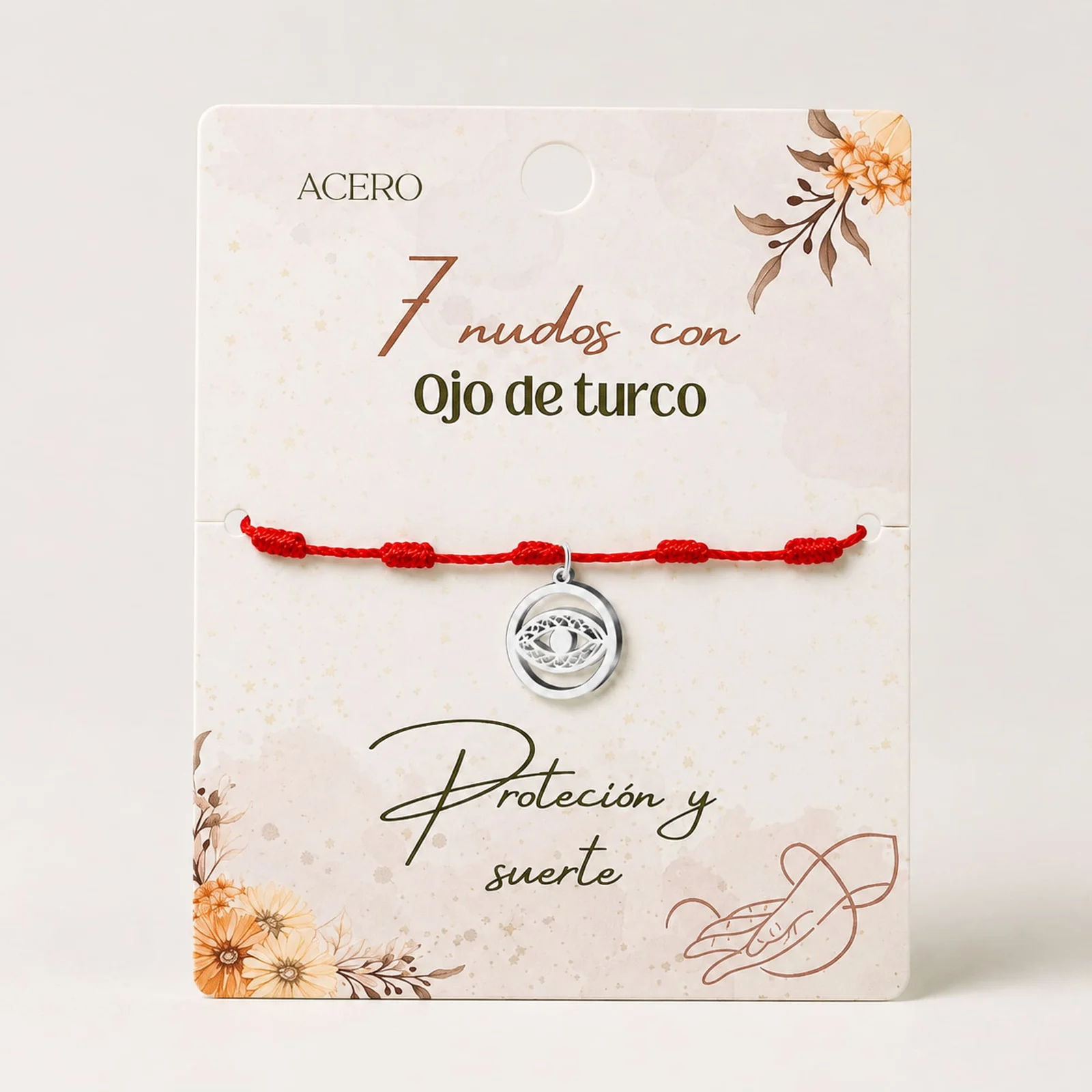 PULSERA 7 NUDOS CON OJO TURCO COLOR PLATEADO