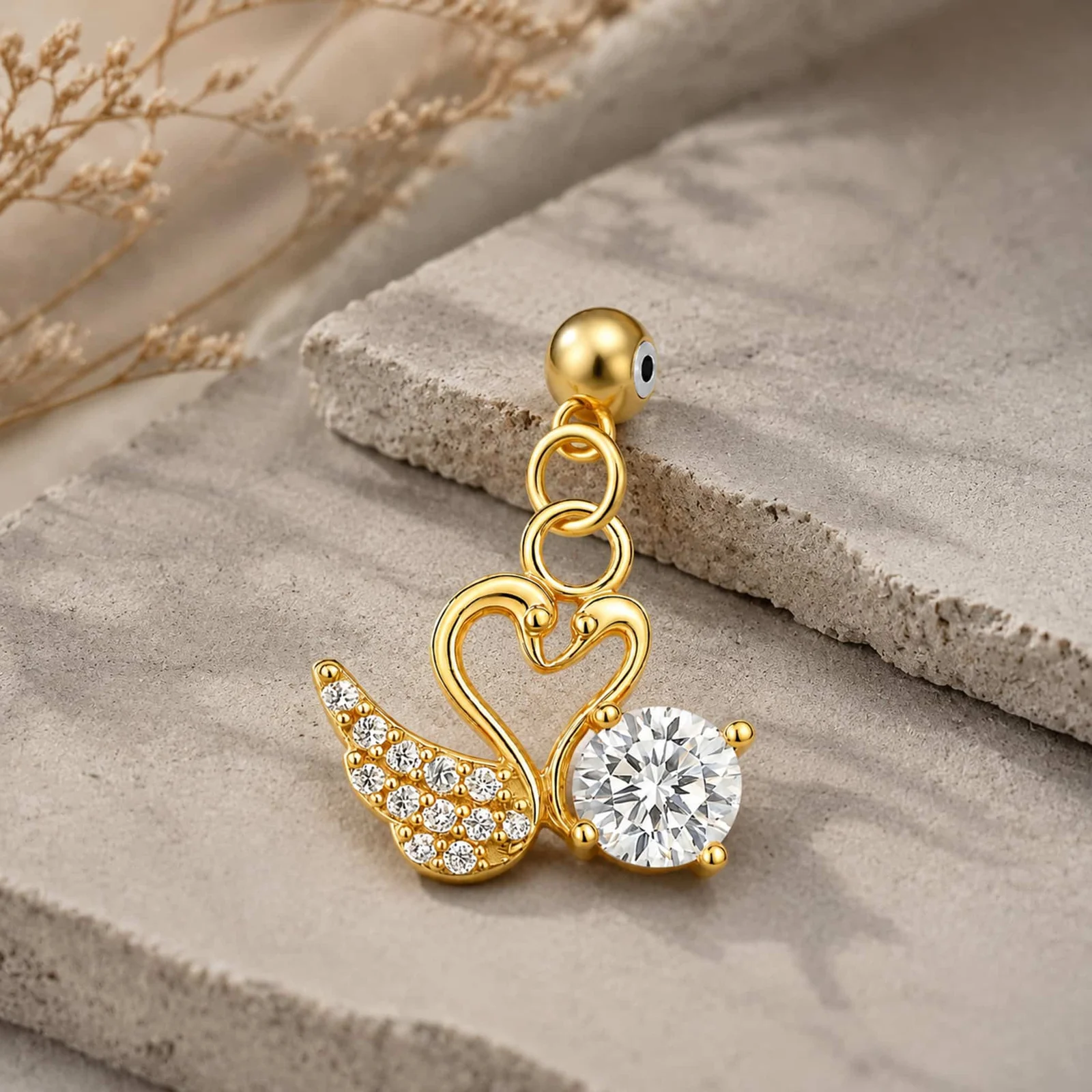 CHARM DE COBRE CHAPADO ORO 14K CON CIRCONITA-CON BOLA DE GOMA