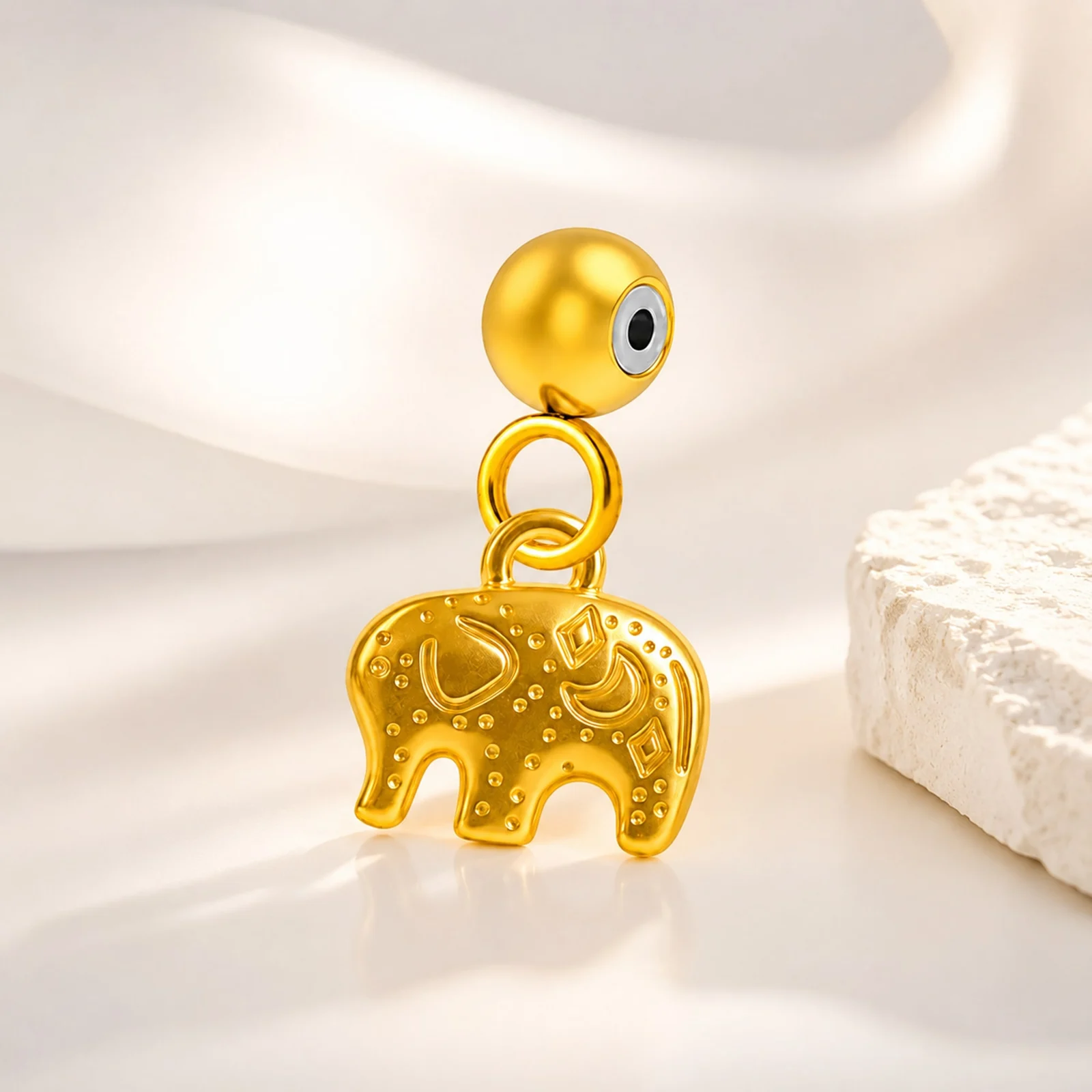 CHARM ACERO DORADO CHAPADO ORO 14 K-CON BOLA DE GOMA