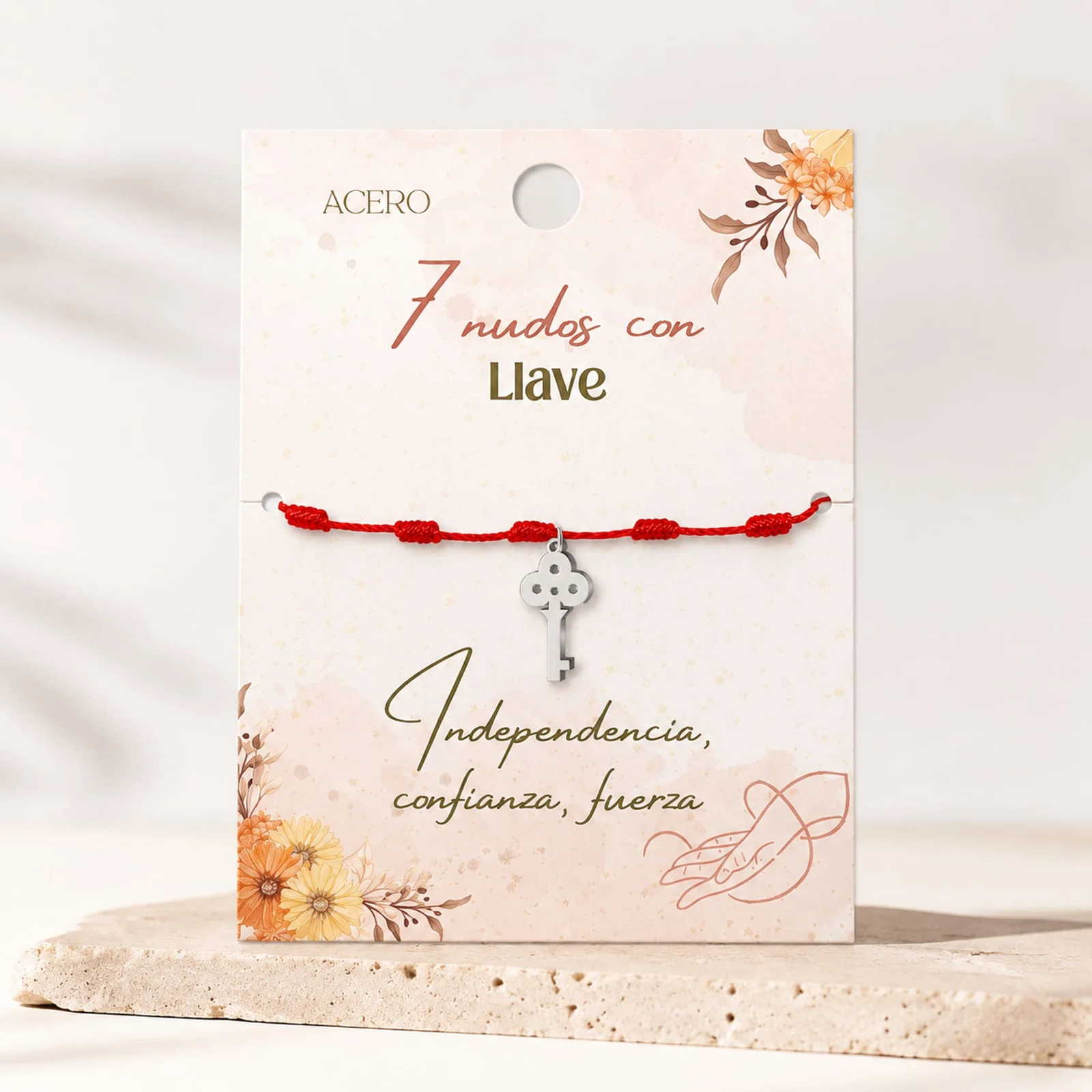 PULSERA 7 NUDOS CON LLAVE COLOR PLATEADO