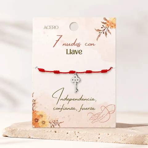 PULSERA 7 NUDOS CON LLAVE COLOR PLATEADO