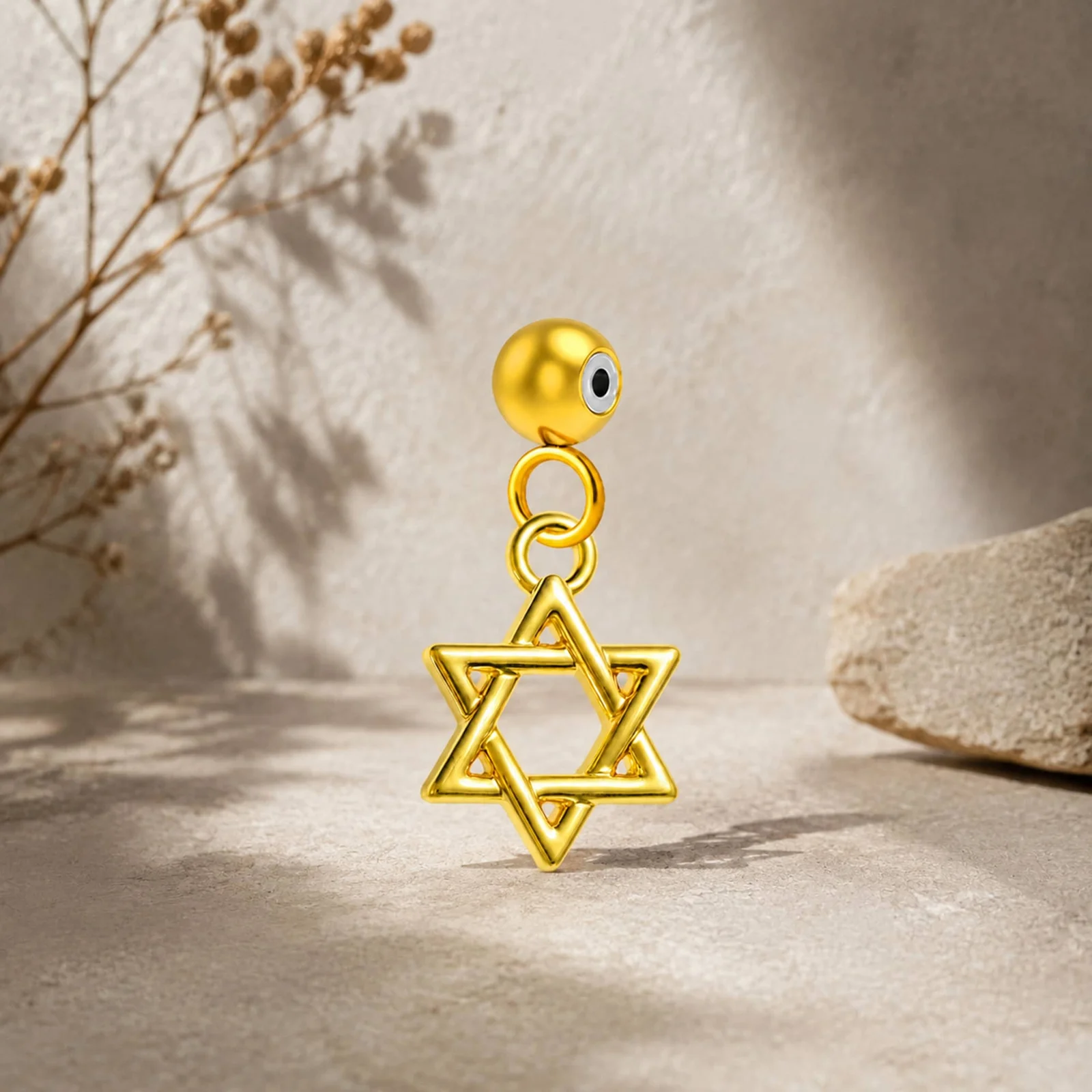 CHARM ACERO DORADO CHAPADO ORO 14 K-CON BOLA DE GOMA