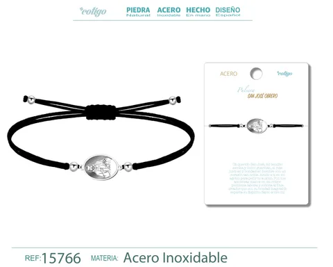 PULSERA HILO ENCERADO CON SAN JOSE OBRERO COLOR PLATEADO