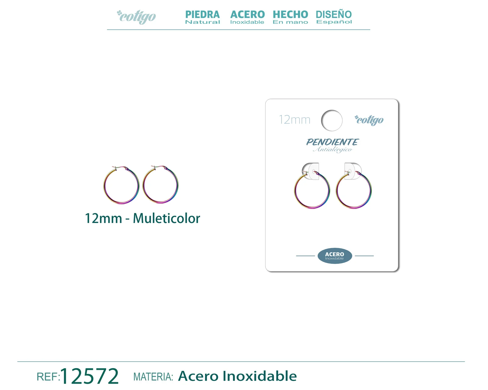 PENDIENTE ARO ACERO-12MM MULTICOLOR