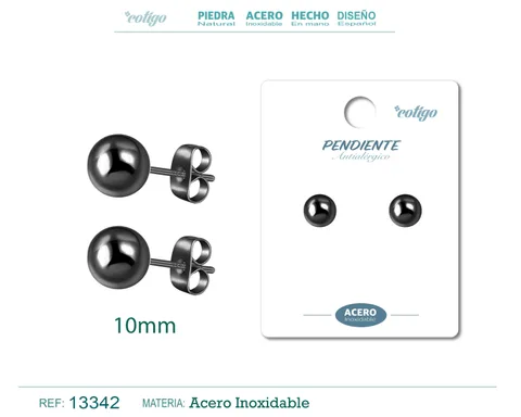 PENDIENTE BOLA 10MM ACERO NEGRO