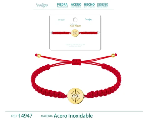 PULSERA HILO DESTINO  CON OJO TURCO ACERO DORADO