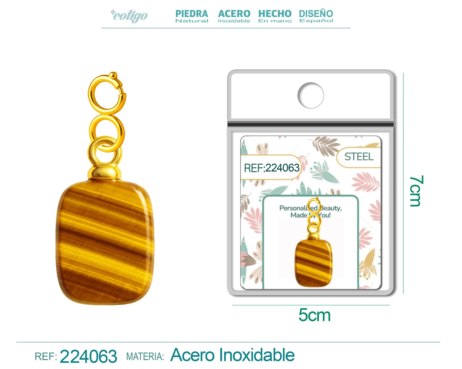 CHARM ACERO DORADO CHAPADO ORO 14 K-CON CIERRE