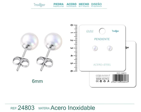 PENDIENTE DE PERLA REDONDA 6MM CON ACCESORIO ACERO