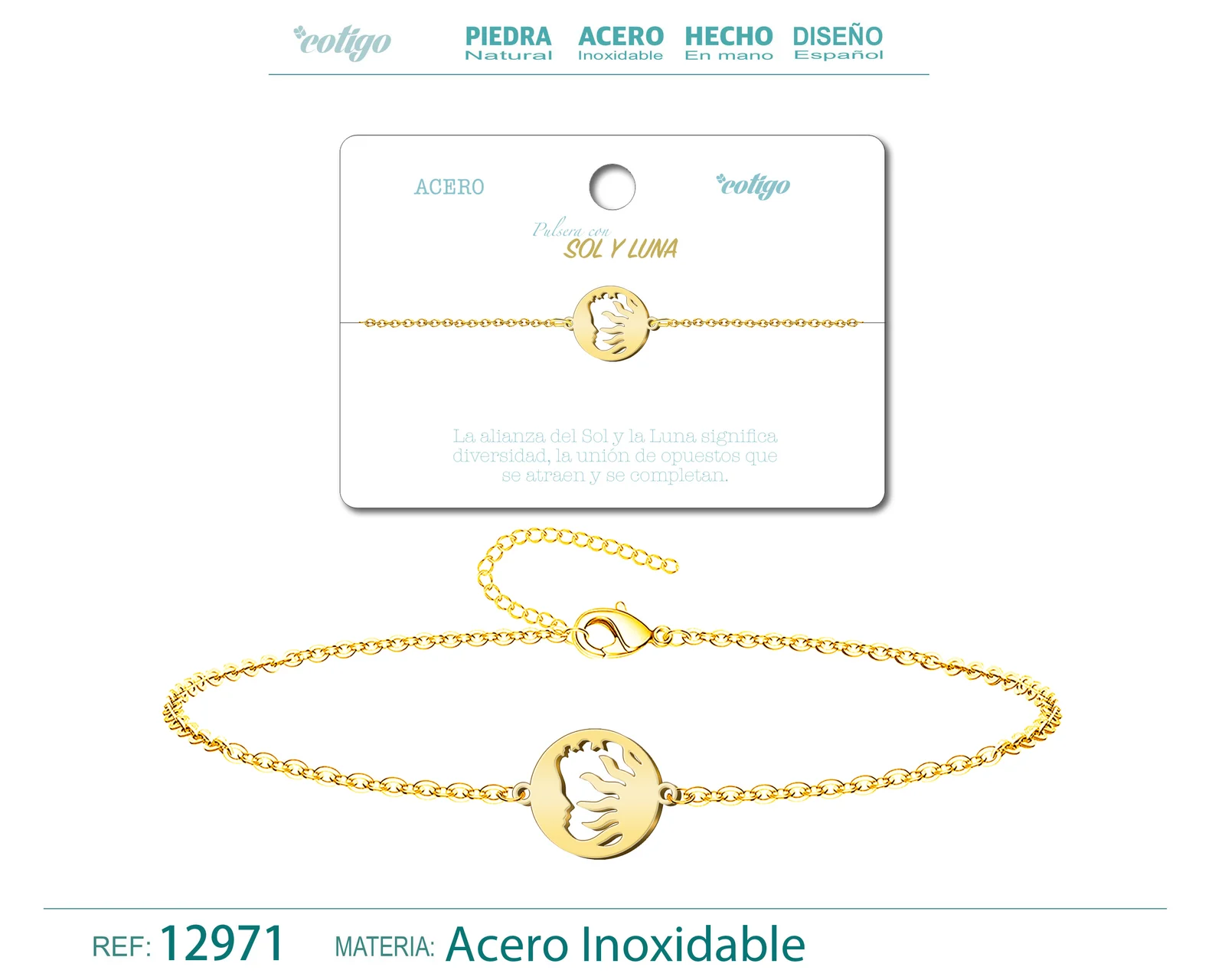 PULSERA SOL Y LUNAACERO DORADO