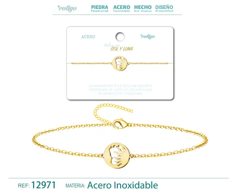 PULSERA SOL Y LUNAACERO DORADO