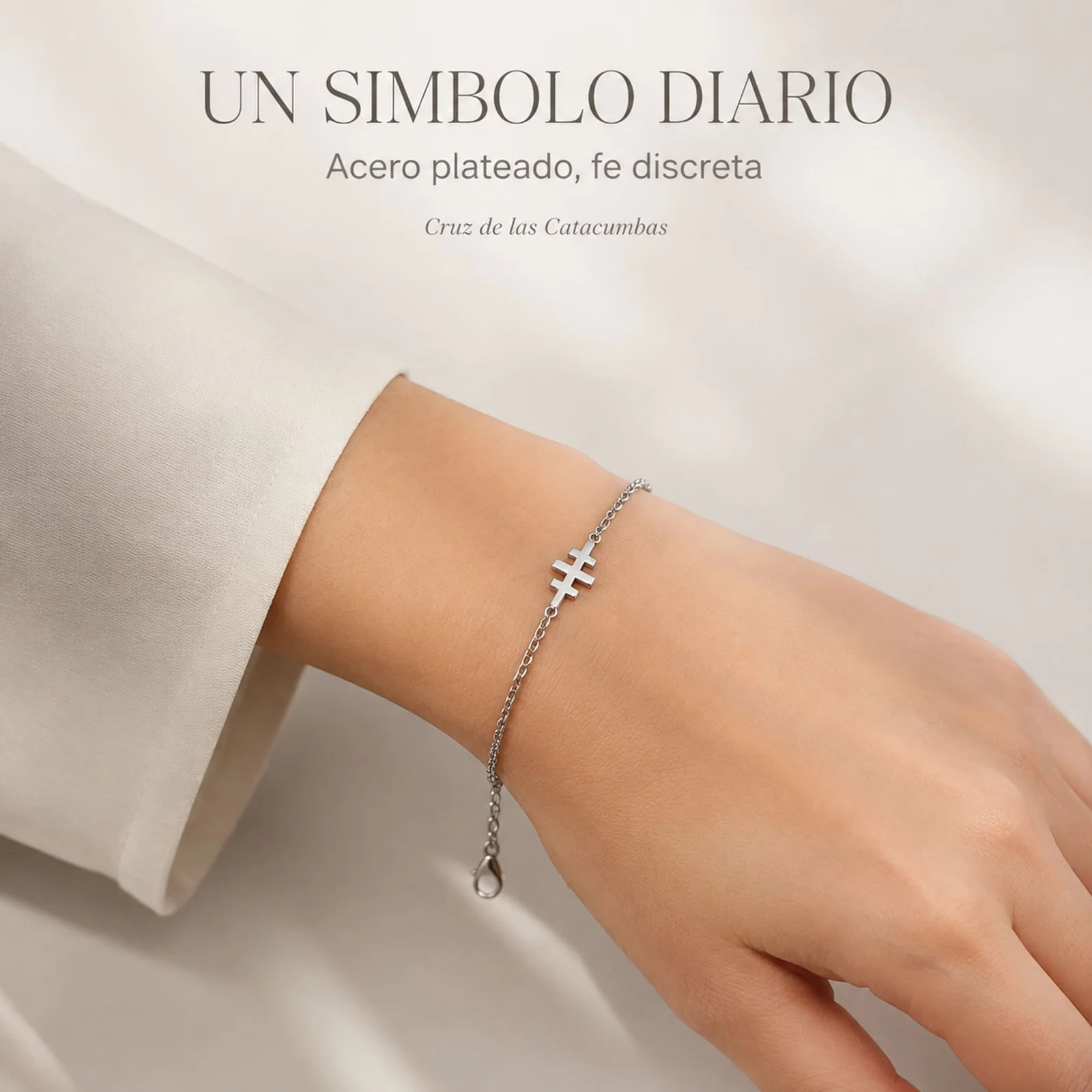 PULSERA CRUZ CATACUMBAS  ACERO PLATEADO