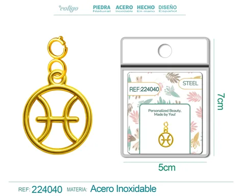 CHARM DE ZODÍACO PEIXES ACERO COLOR DORADO-CON CIERRE