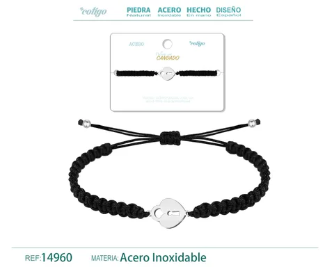 PULSERA HILO DESTINO  CON CANDADO ACERO PLATEADO
