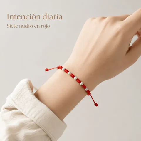 PULSERA 7 NUDOS CON  JASPE RAYADO ROJO 4MM
