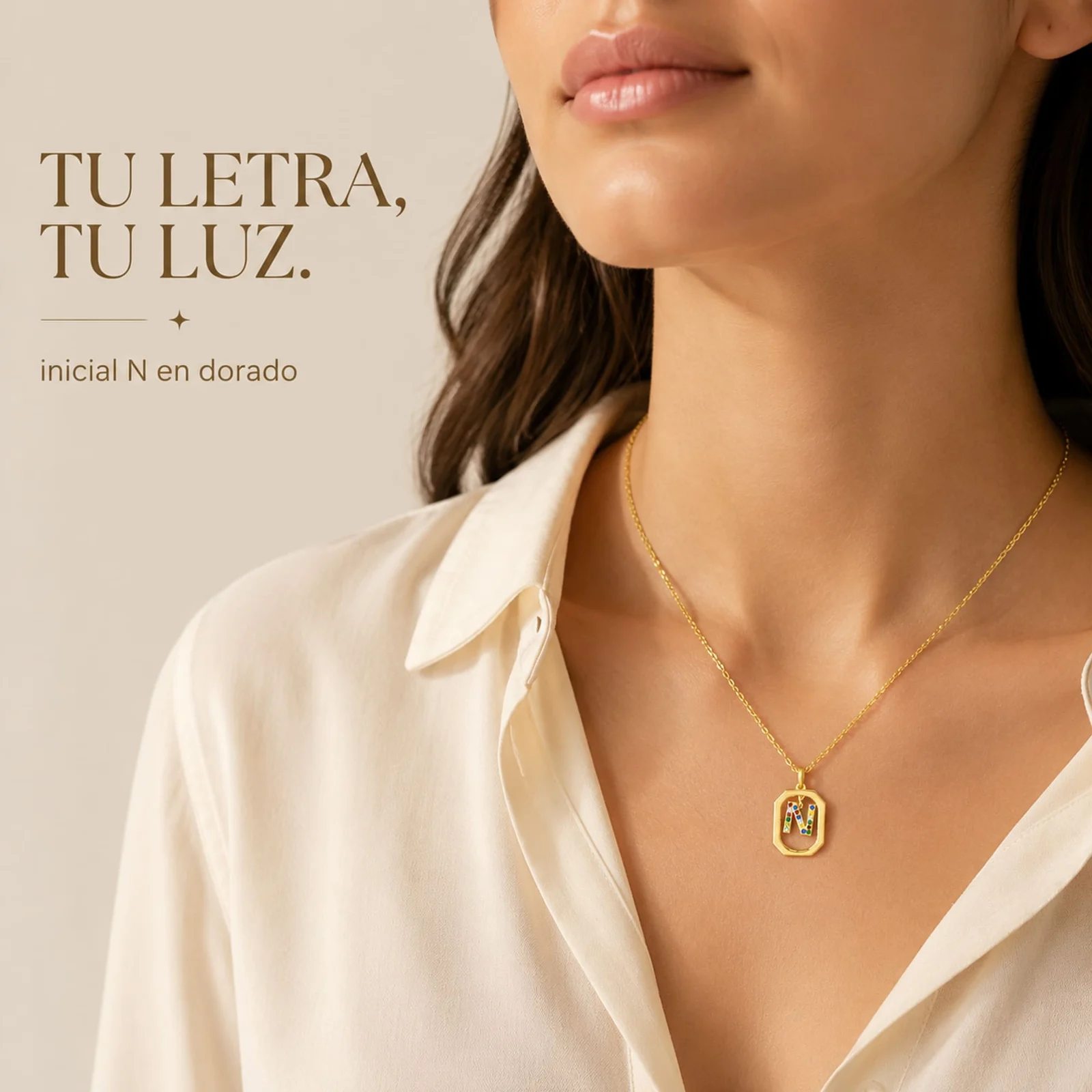 COLLAR INICIAL LETRA N ACERO CON SOBRE