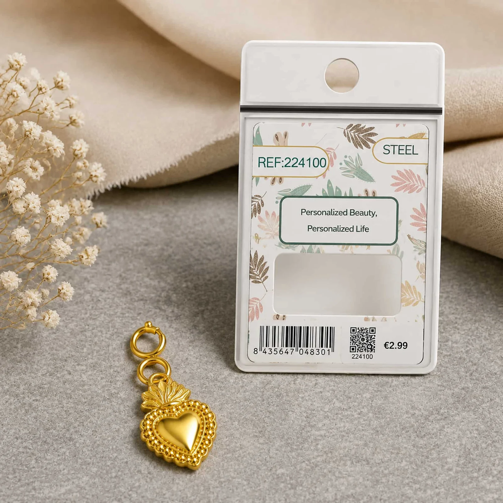CHARM ACERO DORADO CHAPADO ORO 14 K-CON CIERRE
